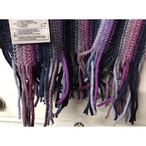 William Brunton Hand Knits Scarf Scotland 100% Lambswool Stripe Multi Fringe - Picture 3 of 3